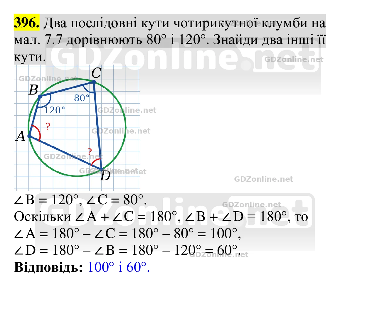 Завдання 396 — Геометрія 8 клас Бевз 2025, відповідь і розв’язання