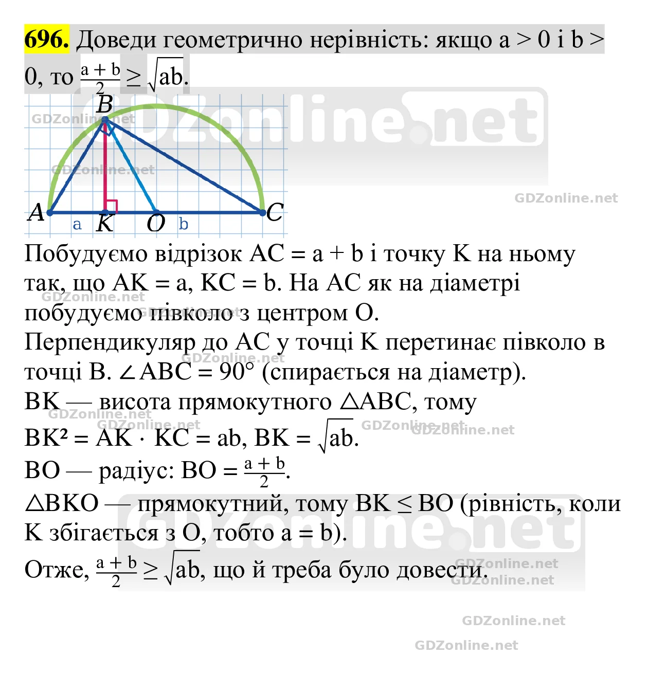 Завдання 696 — Геометрія 8 клас Бевз 2025, відповідь і розв’язання