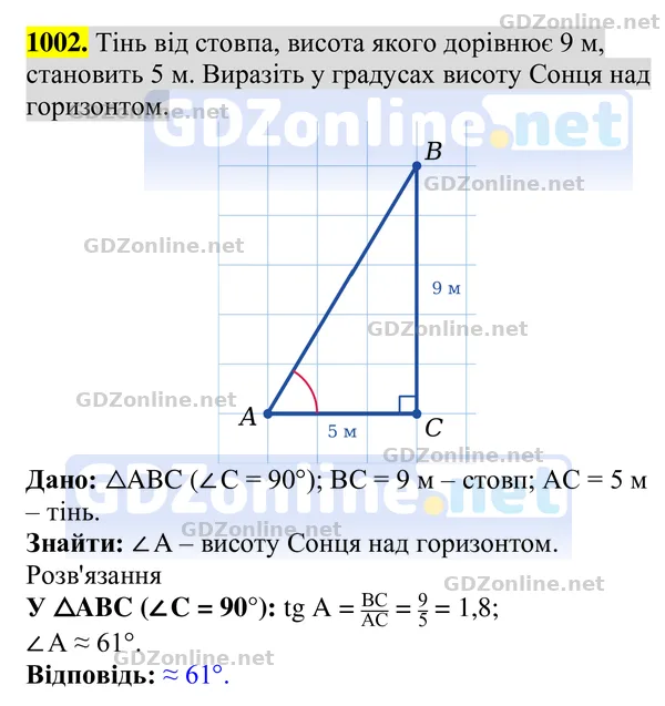 Завдання 1002 — Геометрія 8 клас Бурда, Тарасенкова 2025, відповідь і розв’язання