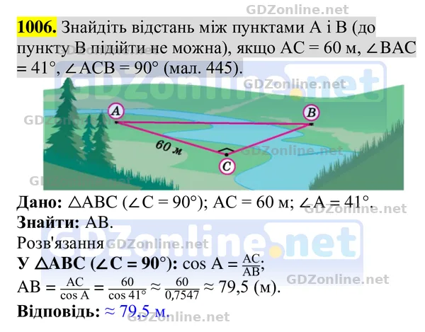 Завдання 1006 — Геометрія 8 клас Бурда, Тарасенкова 2025, відповідь і розв’язання