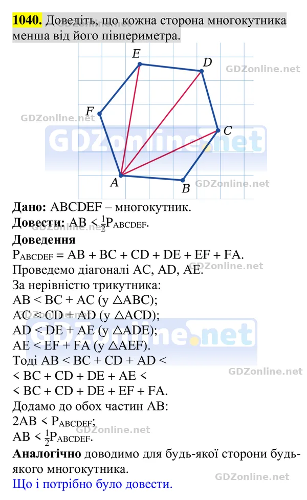 Завдання 1040 — Геометрія 8 клас Бурда, Тарасенкова 2025, відповідь і розв’язання
