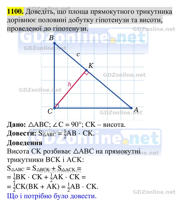 Завдання 1100 — Геометрія 8 клас Бурда, Тарасенкова 2025, відповідь і розв’язання