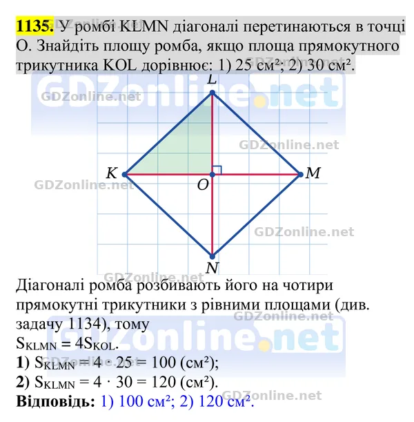 Завдання 1135 — Геометрія 8 клас Бурда, Тарасенкова 2025, відповідь і розв’язання