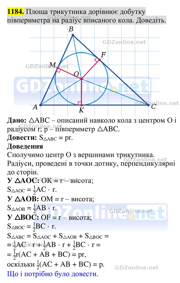 Завдання 1184 — Геометрія 8 клас Бурда, Тарасенкова 2025, відповідь і розв’язання