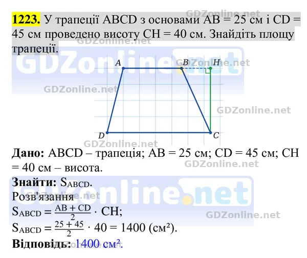 Завдання 1223 — Геометрія 8 клас Бурда, Тарасенкова 2025, відповідь і розв’язання