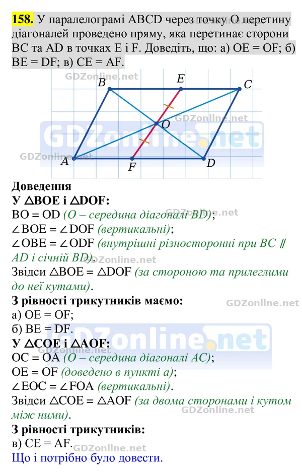 Завдання 158 — Геометрія 8 клас Бурда, Тарасенкова 2025, відповідь і розв’язання