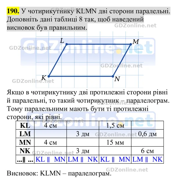 Завдання 190 — Геометрія 8 клас Бурда, Тарасенкова 2025, відповідь і розв’язання