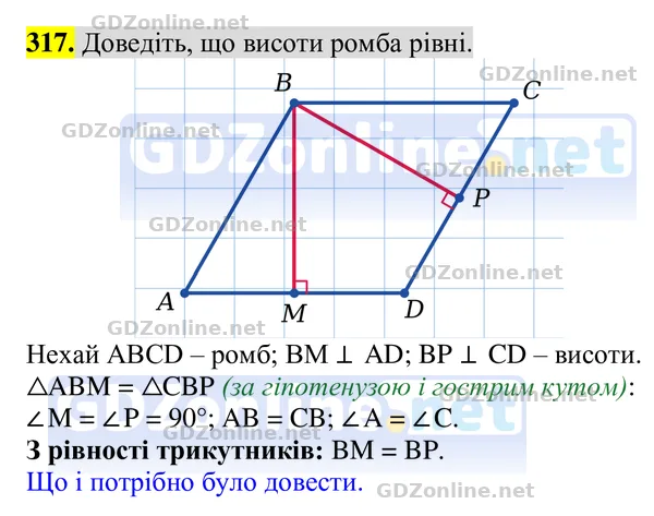 Завдання 317 — Геометрія 8 клас Бурда, Тарасенкова 2025, відповідь і розв’язання