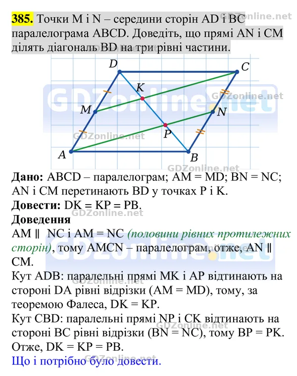 Завдання 385 — Геометрія 8 клас Бурда, Тарасенкова 2025, відповідь і розв’язання
