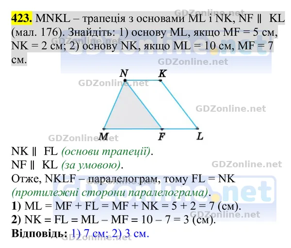 Завдання 423 — Геометрія 8 клас Бурда, Тарасенкова 2025, відповідь і розв’язання