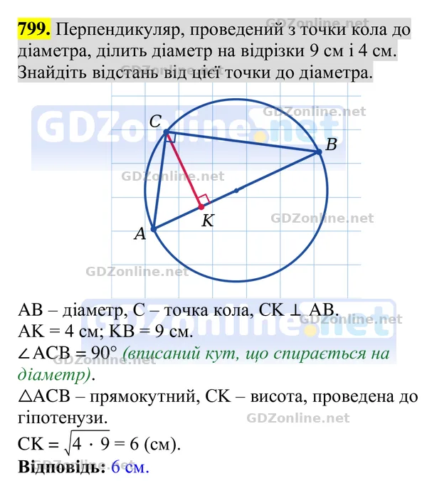 Завдання 799 — Геометрія 8 клас Бурда, Тарасенкова 2025, відповідь і розв’язання
