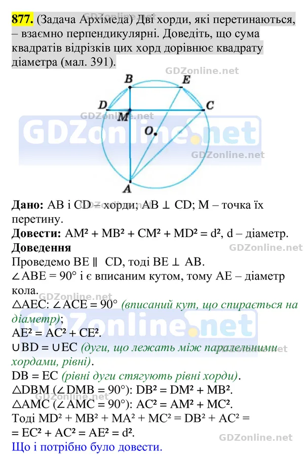 Завдання 877 — Геометрія 8 клас Бурда, Тарасенкова 2025, відповідь і розв’язання