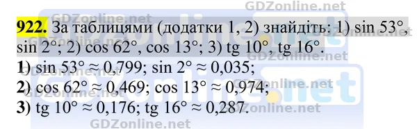 Завдання 922 — Геометрія 8 клас Бурда, Тарасенкова 2025, відповідь і розв’язання
