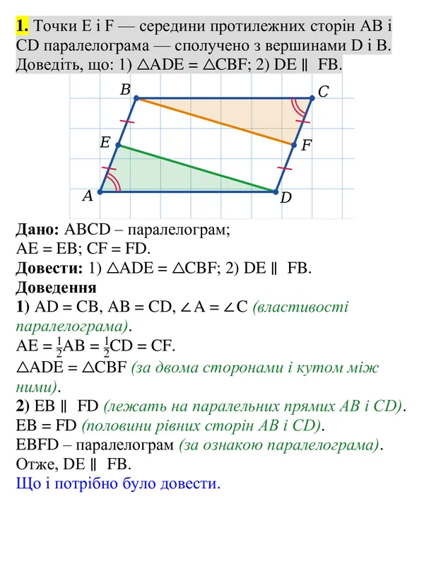 Повторення вивченого, завдання 1 — Геометрія 8 клас Бурда, Тарасенкова 2025, відповідь і розв’язання