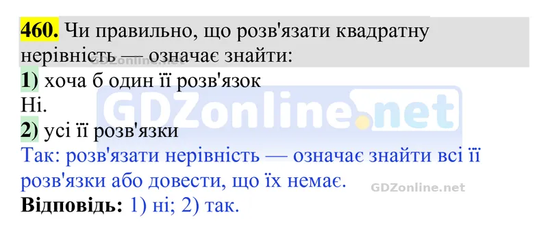 Завдання 460 — Алгебра 9 клас Тарасенкова 2026, відповідь і розв’язання