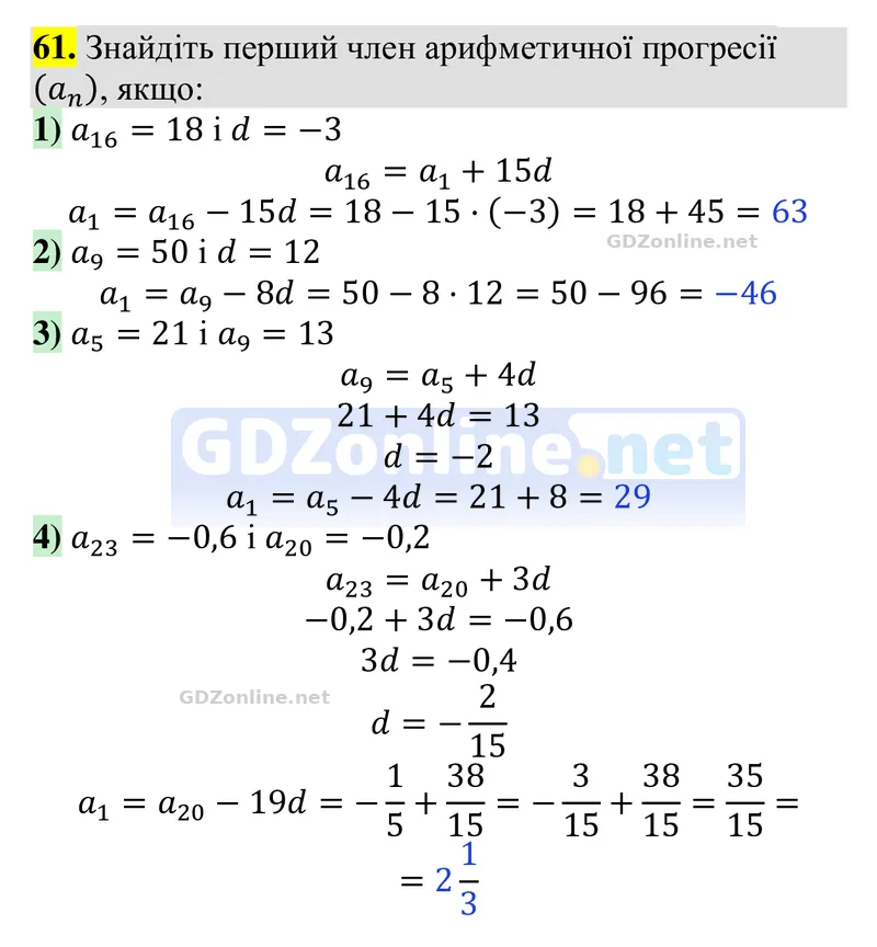 Задачі і вправи для повторення № 61 — Алгебра 9 клас Тарасенкова 2026, відповідь і розв’язання